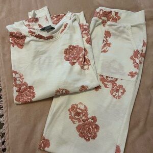 Natural Reflections Cream and Coral Floral Pajama Set